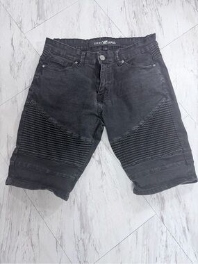 Men's Washed Black Moto Denim Shorts